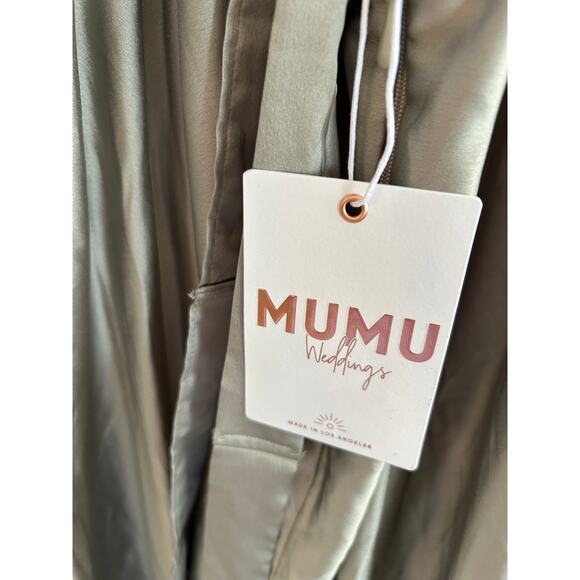 Show Me Your Mumu Abigail Maxi Dress Moss Green Luxe Satin XL NWT - Picture 7 of 10